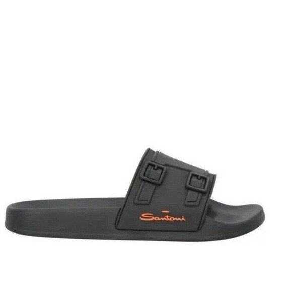 SANTONI EDISON Slides Size US 8 Mens Black Rubber Pool Slip On Sandals Beach NEW